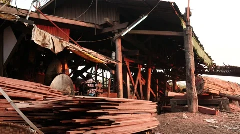 Timber processing in Mandalay wood factory in Myanmar Stock Footage 61267816