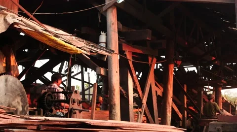 Timber processing in Mandalay wood factory in Myanmar 2 Stock Footage 61267837