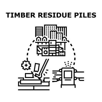 Timber residue piles processing and recycling concept Stock Illustration