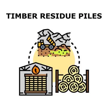 Timber residue piles recycling process concept vector 스톡 일러스트
