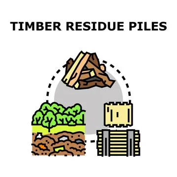 Timber residue piles recycling process concept Stock Illustration