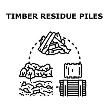 Timber residue piles recycling process concept Stock Illustration