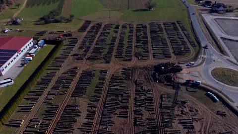 Timber storage facility from above Stock Footage 330044998