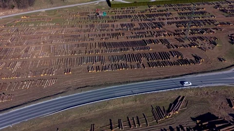 Timber storage near roadside Stock Footage 330044873
