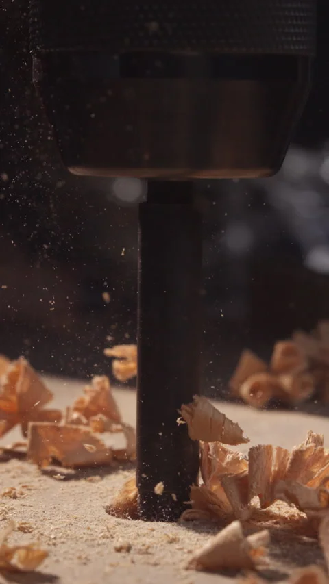 Timber Treasures: Vertical 4K Slow-Mo Drill" Stock Footage 265600512
