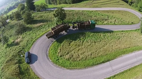 Timber truck aerial view Stock Footage 42178232