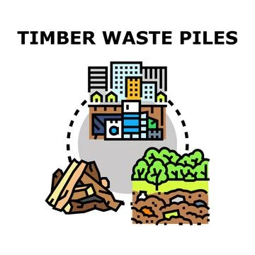 Timber waste resource piles and waste recycling process Stock-Illustration