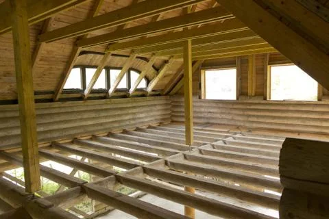 .timbered attic during construction Stock Photos