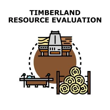 Timberland resource evaluation process and wood material icon Stock Illustration