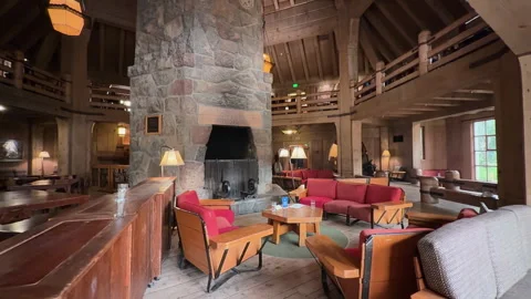 Timberline Lodge lobby interior panning shot Stock Footage 344994512