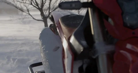 Timbersled close up handlebars in snowstorm Stock Footage 151046531