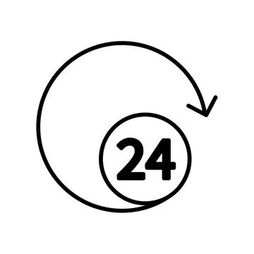 Time 24 to 7 icon. Clock pictogram. Flat symbol for web. Line stroke. Isolate Stock Illustration