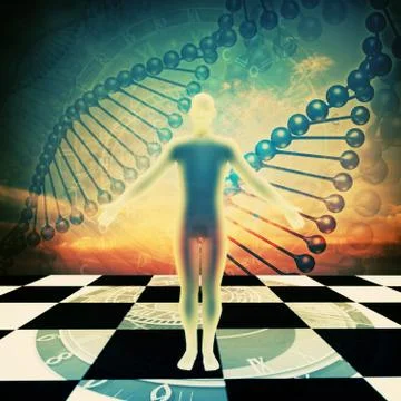 Time is up! abstract environmental backgrounds with human dna Illustrazione stock