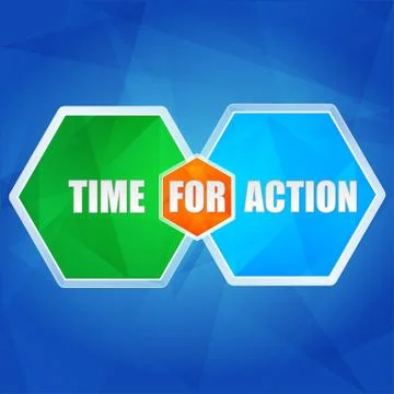 Time for action in hexagons, flat design Stock Illustration