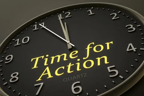 Time for action modern black clock style 3d illustration Stock Illustration