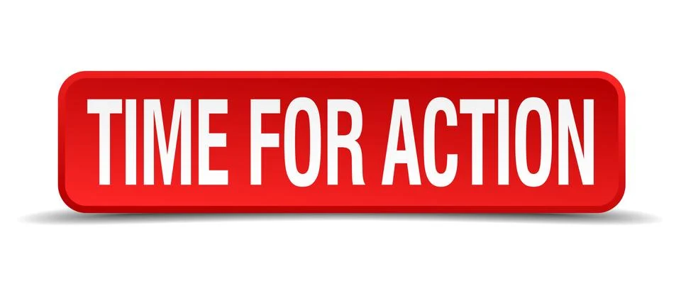 Time for action red 3d square button isolated on white Stock Illustration