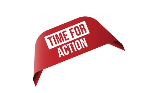 Time for action red ribbon label banner. Stock Illustration