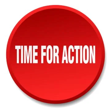 Time for action red round flat isolated push button Stock Illustration