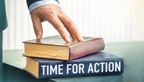Time For Action text concept write on book on wooden background Stock Photos