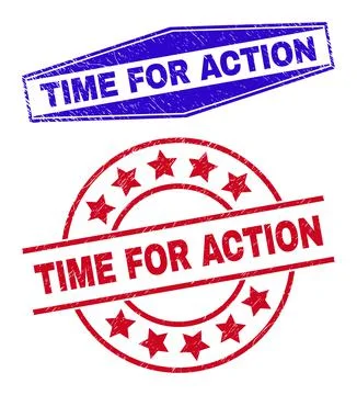 TIME FOR ACTION Unclean Seals in Circle and Hexagon Forms Illustrazione stock
