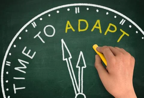 Time to adapt clock chalkboard write concept  3d illustration Stock Illustration
