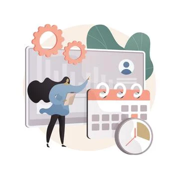 Time and attendance tracking system abstract concept vector illustration. Illustrazione stock