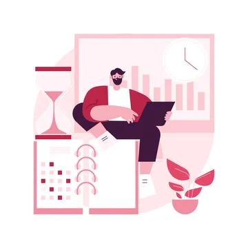 Time and attendance tracking system abstract concept vector illustration. Illustrazione stock