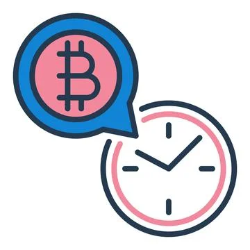 Time and Bitcoin vector Cryptocurrency Clock colored icon or design element Illustrazione stock