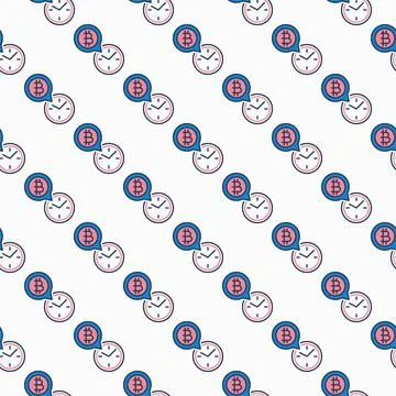 Time and Bitcoin vector Cryptocurrency Clock colored seamless pattern 스톡 일러스트