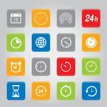 Time and Clock Flat icons button Vector. Stock Illustration