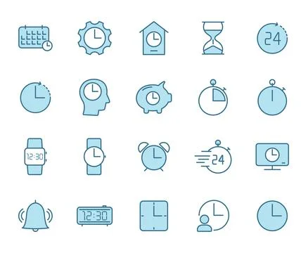 Time and clock flat vector icons in two colors Stock Illustration