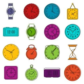 Time and Clock icons doodle set Stock Illustration