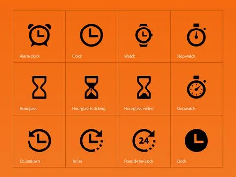 Time and Clock icons on orange background. Stock Illustration