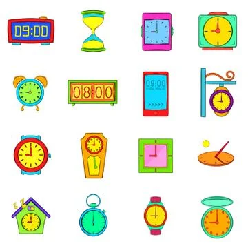 Time and Clock icons set, pop-art style Stock Illustration