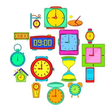 Time and Clock icons set, pop-art style 스톡 일러스트