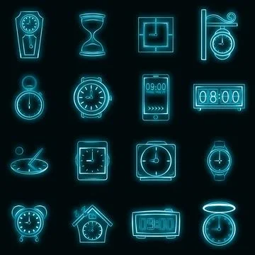 Time and Clock icons set vector neon 스톡 일러스트