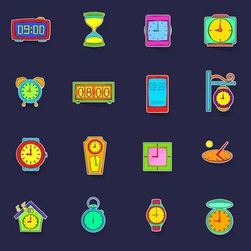 Time and Clock icons set vector sticker 스톡 일러스트