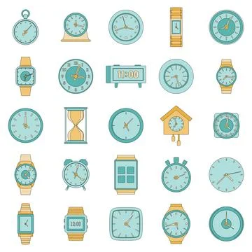 Time and clock icons set vector color Stock Illustration
