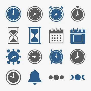 Time and Clock Icons Set. Stock Illustration
