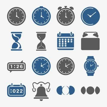 Time and Clock Icons Set. Stock Illustration