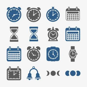 Time and Clock Icons Set. Stock Illustration