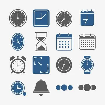 Time and Clock Icons Set. Stock Illustration