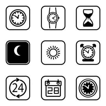Time and Clock icons on white background. Stock Illustration