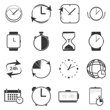 Time and Clock icons on white background Stock Illustration