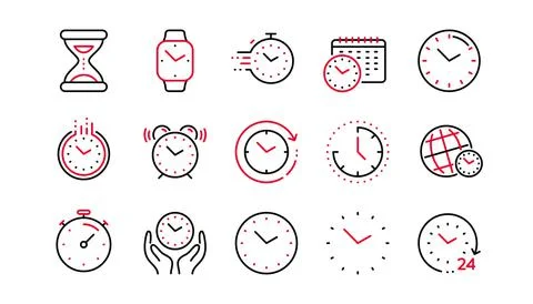 Time and clock line icons. Timer, Alarm and Smartwatch. Linear set. Vector Stock Illustration