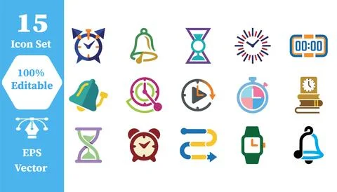 Time and clock measurement icon set with hourglass schedule measurement Stock Illustration