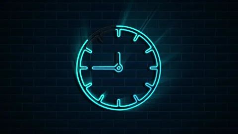 Time and clock on neon sign. Night bright advertisement. Motion graphics. Stock Footage 151541905
