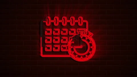 Time and clock on neon sign. Night bright advertisement. Motion graphics. Vidéo 151559697