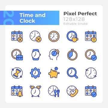Time and clock pixel perfect RGB color icons set Stock Illustration