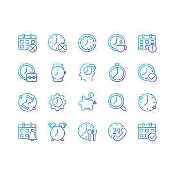 Time and clock pixel perfect gradient linear vector icons set Stock-Illustration